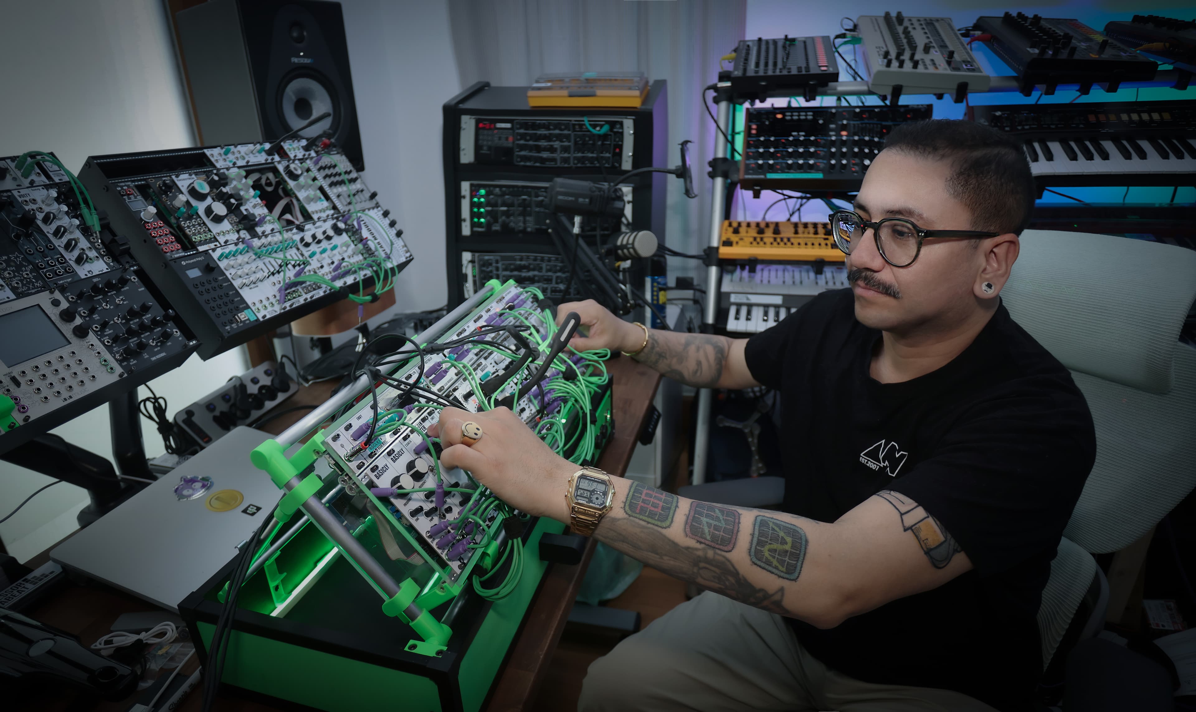 Professor Dictabeat close on his hardware