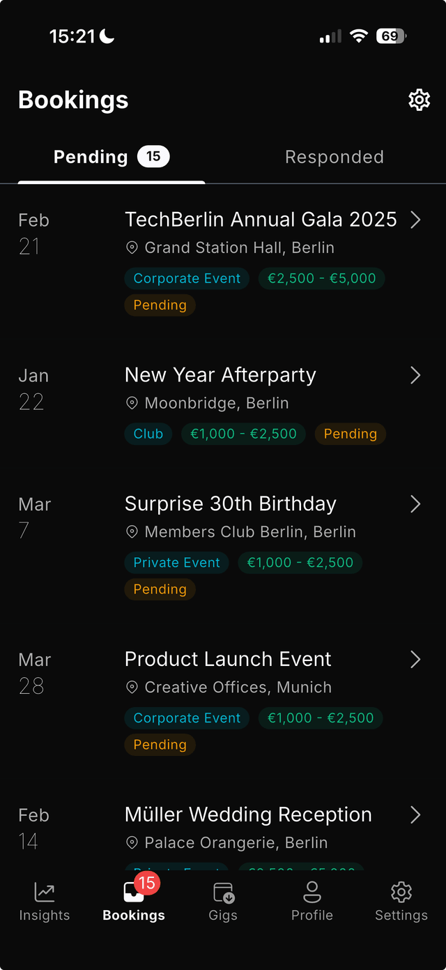 SOWND Bookings - Manage DJ gig requests